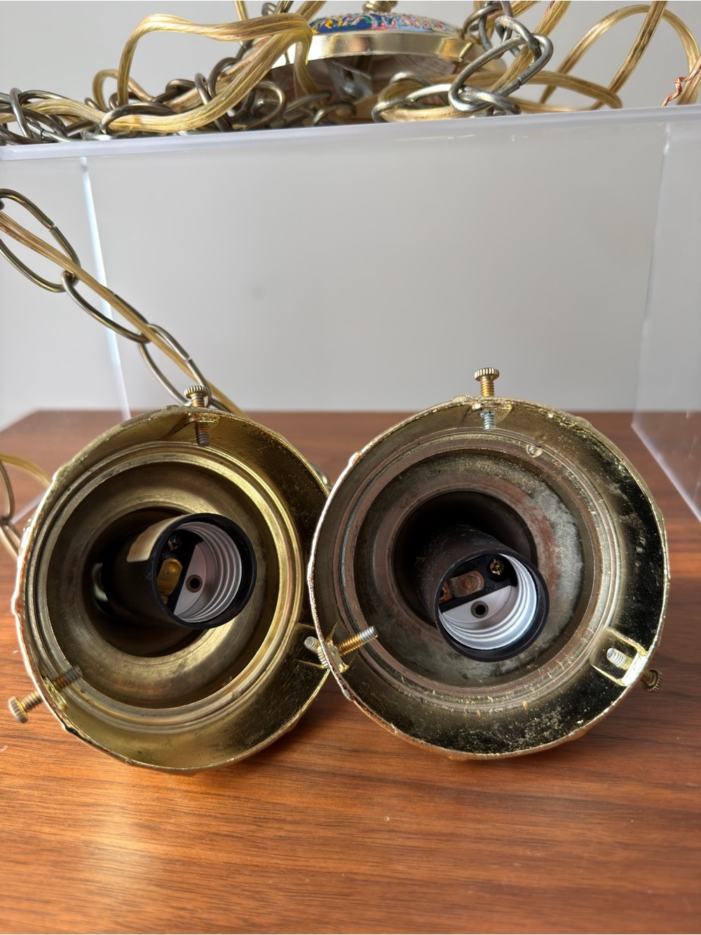 Double Pendant Ceiling Light Swag Ornate Gold Hanging Lantern Canopies Retro MCM - Picture 5 of 15